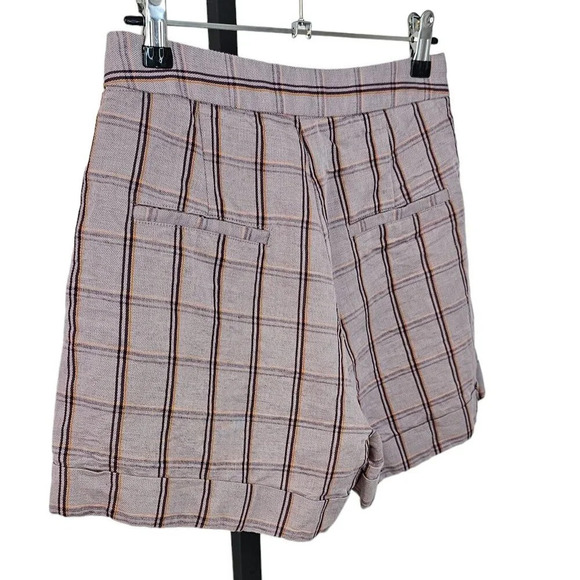 Frank & Oak Womens Plaid Linen Blend Button Front Shorts Size 0 Purple High Rise - Picture 3 of 8